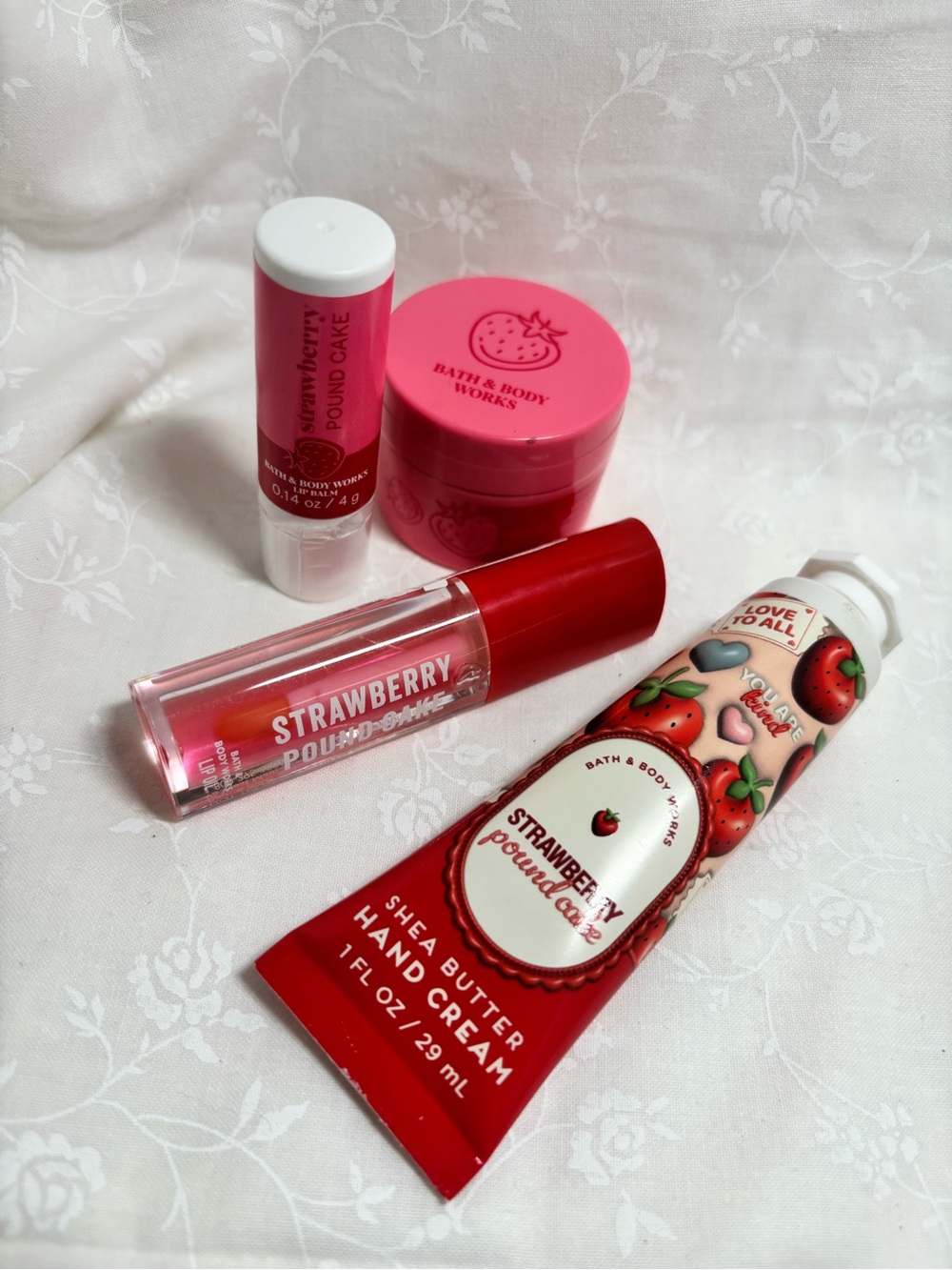 Bath & Body Works Strawberry Pound Cake Lip Gloss & Hand Cream Set
